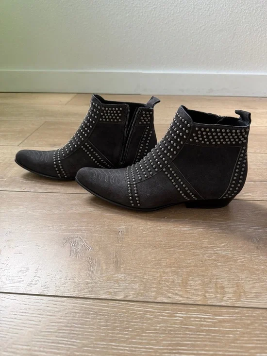 Anine Bing Black Studded Suede Ankle Booties - Picture 3 of 4